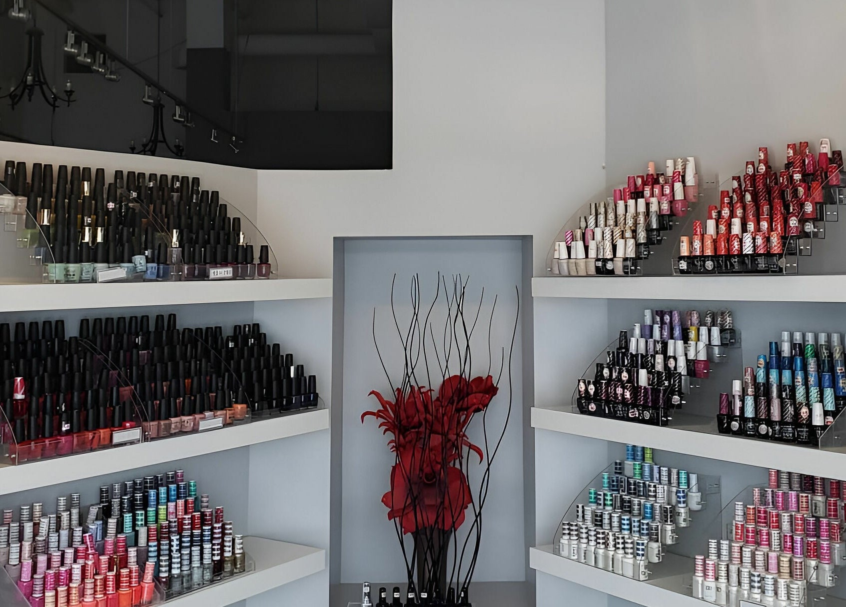 Elegant nail polish display at Posh Contessa Nails Spa in Burlington, Ontario, CA. Perfect for manicure choices.