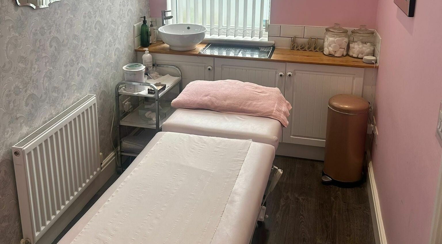 Relaxing treatment room at Top to Toe nail & beauty Parlour in Hornsea, England, GB, featuring a massage table.