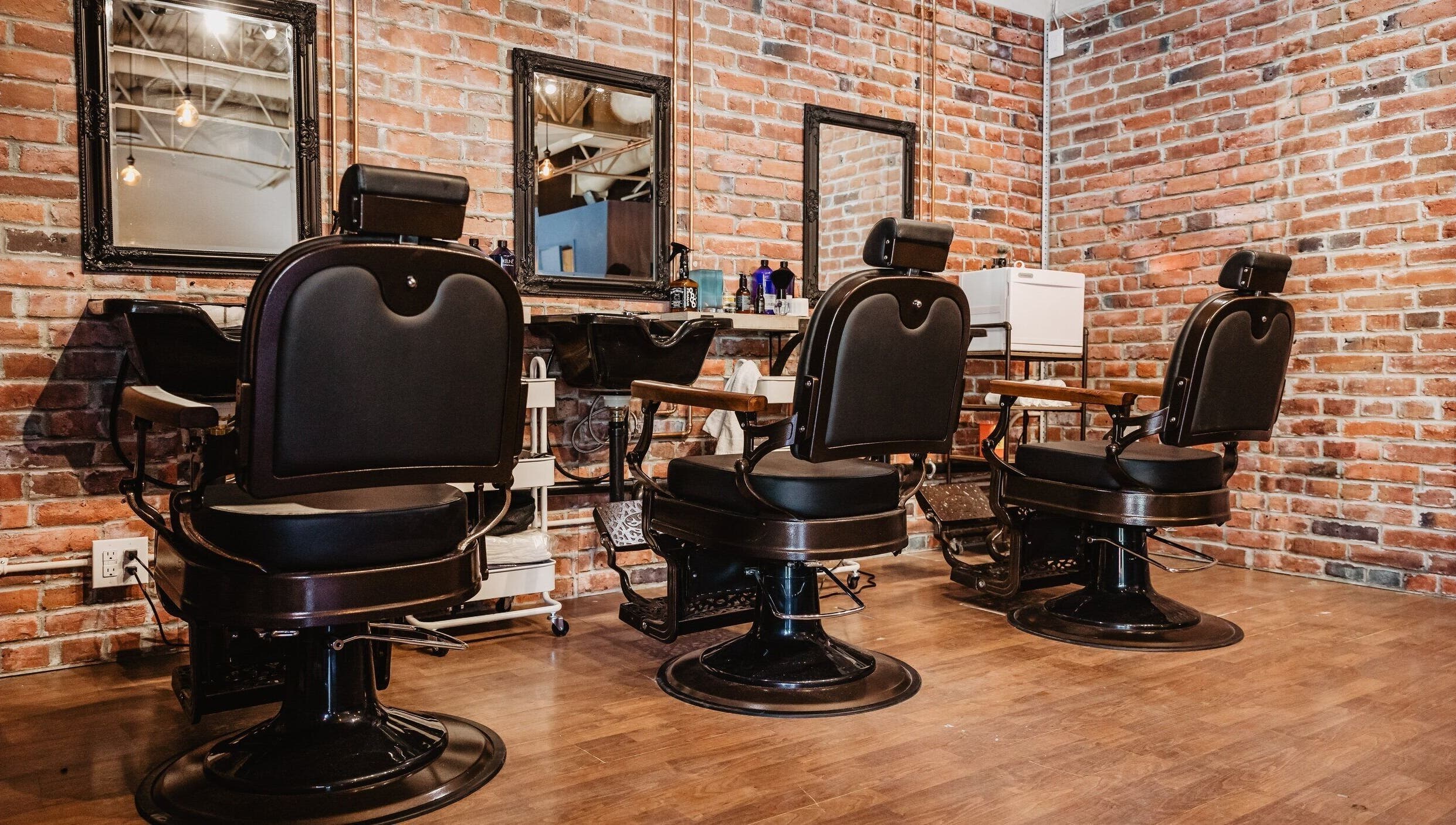 Vintage barber chairs at Prohibition Barber & Bourbon Room, Canmore, Alberta, CA.