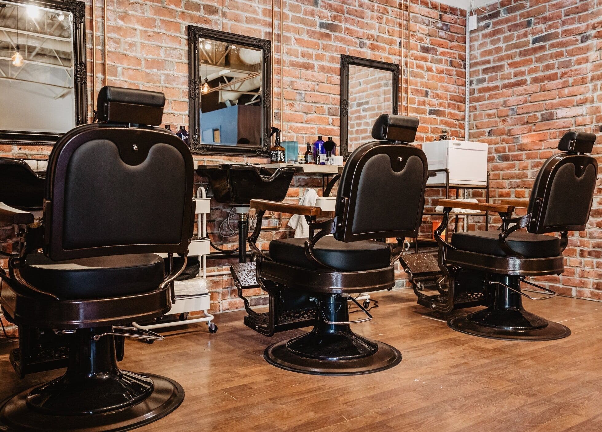 Vintage barber chairs at Prohibition Barber & Bourbon Room, Canmore, Alberta, CA.