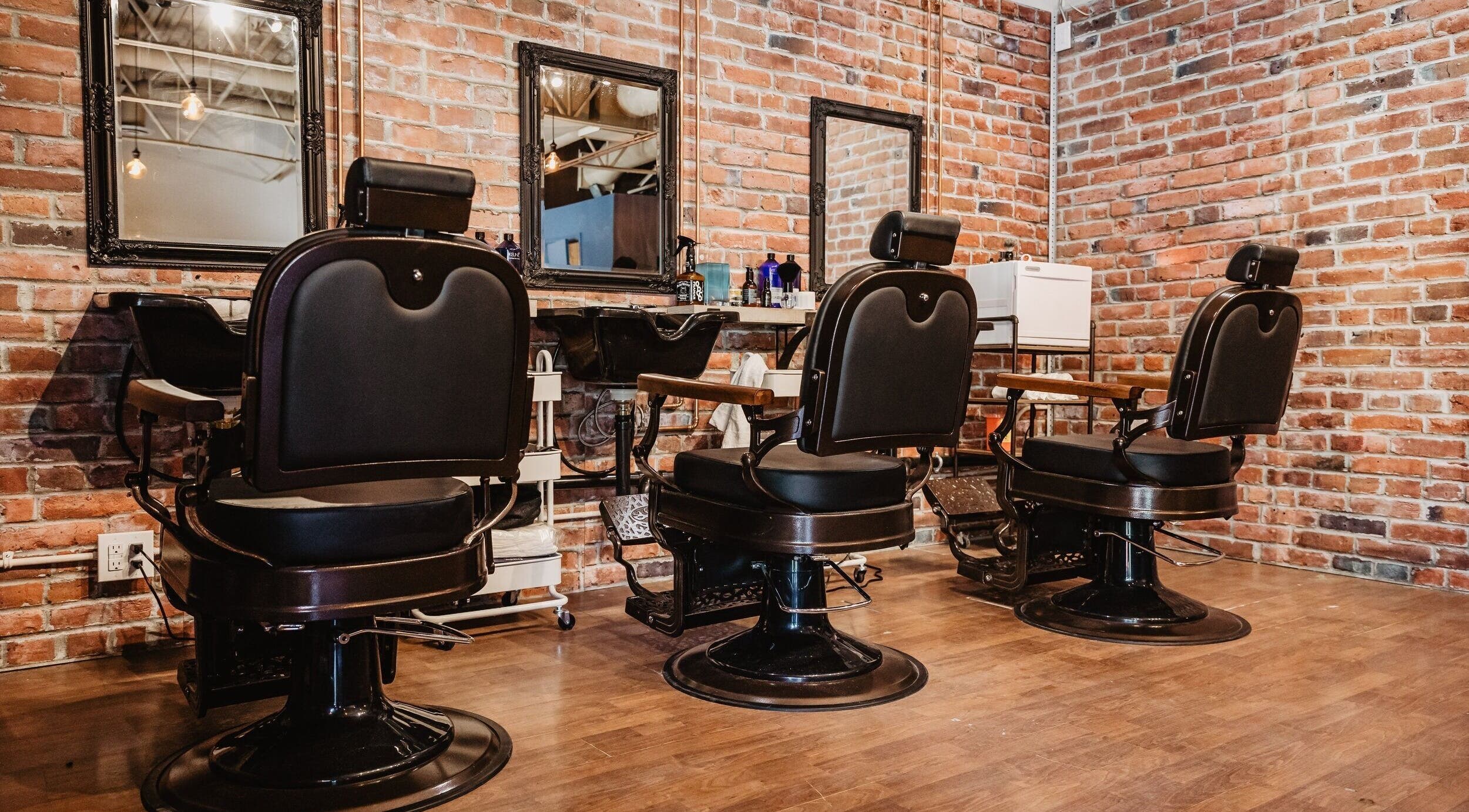 Vintage barber chairs at Prohibition Barber & Bourbon Room, Canmore, Alberta, CA.