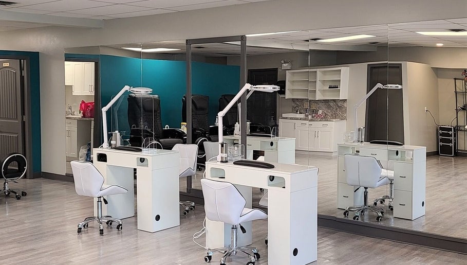 Modern spa interior at Mantra Beauty & Esthetic, Kamloops, British Columbia, CA featuring sleek workstations.
