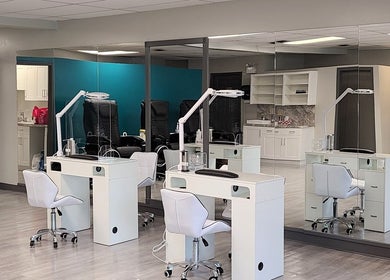 Modern spa interior at Mantra Beauty & Esthetic, Kamloops, British Columbia, CA featuring sleek workstations.