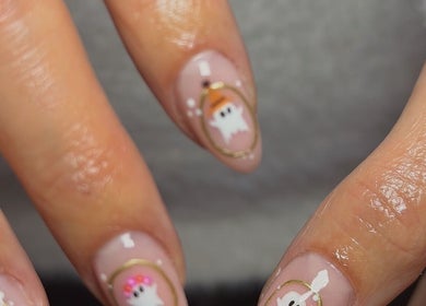 Unique ghost nail art design at Upperhand Beauty, Ampthill, GB showcasing intricate detailing.