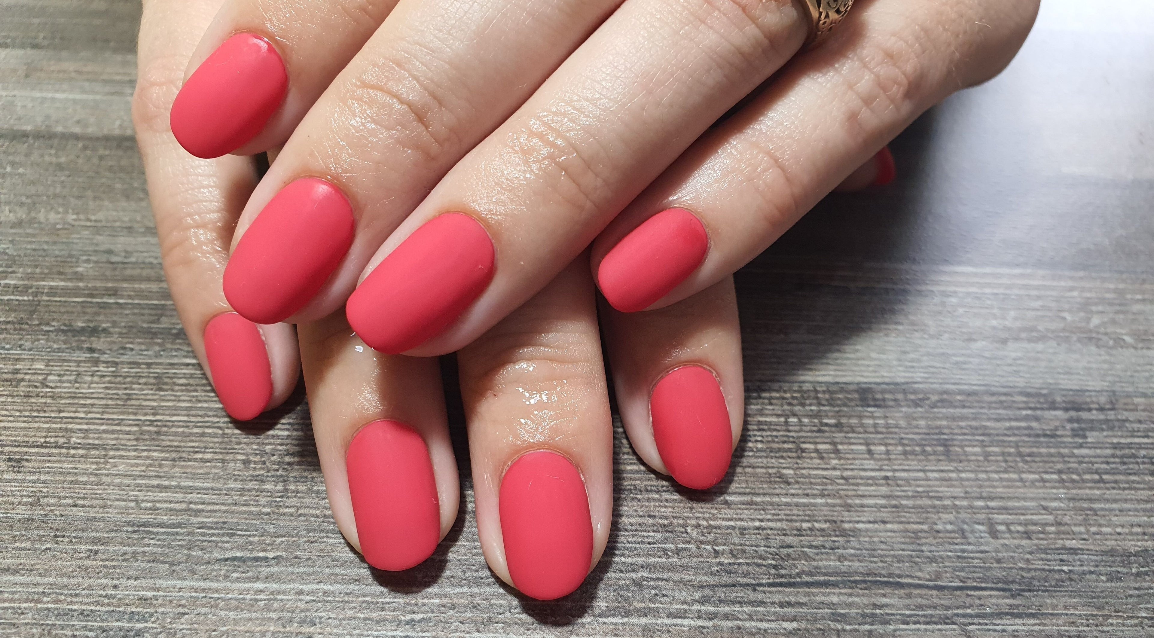 Stylish manicured red nails at Get Nailed Beauty Salon at Eclipse, Bloemfontein, Free State, ZA.