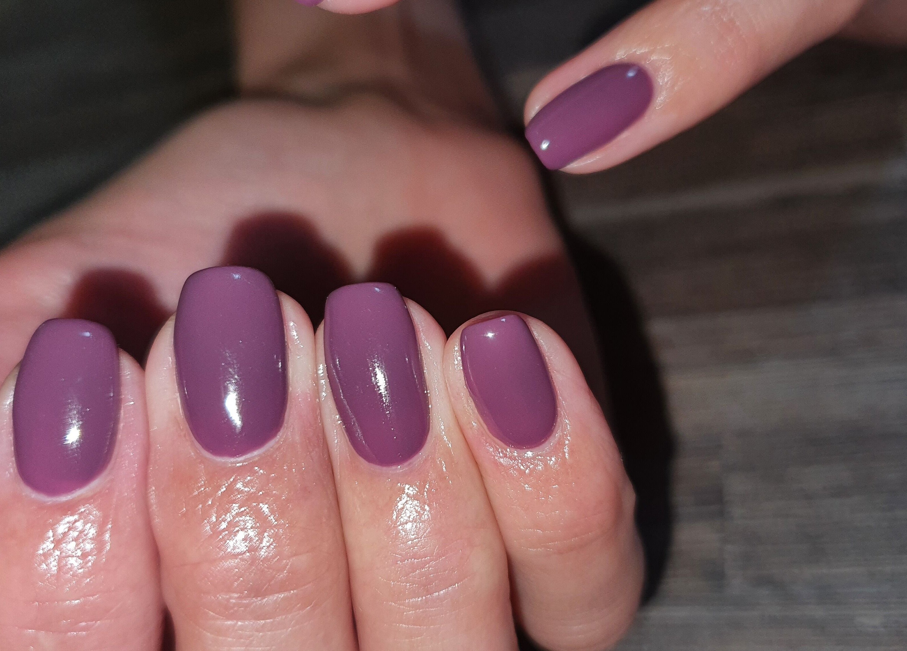 Glossy lavender nails styled at Get Nailed Beauty Salon at Eclipse, Bloemfontein, Free State, ZA.