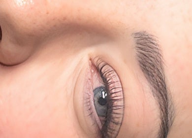 Close-up of a perfectly groomed eyebrow and eye at SLC Studio, Ash Green, England, GB.