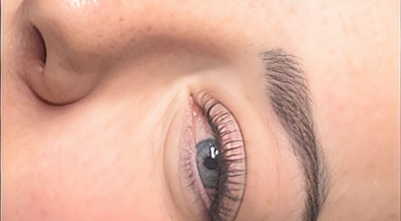 Close-up of a perfectly groomed eyebrow and eye at SLC Studio, Ash Green, England, GB.