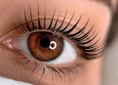 Closeup of enhanced eyelashes at Lashcore | Somerset West in Cape Town, Western Cape, ZA for beauty services.