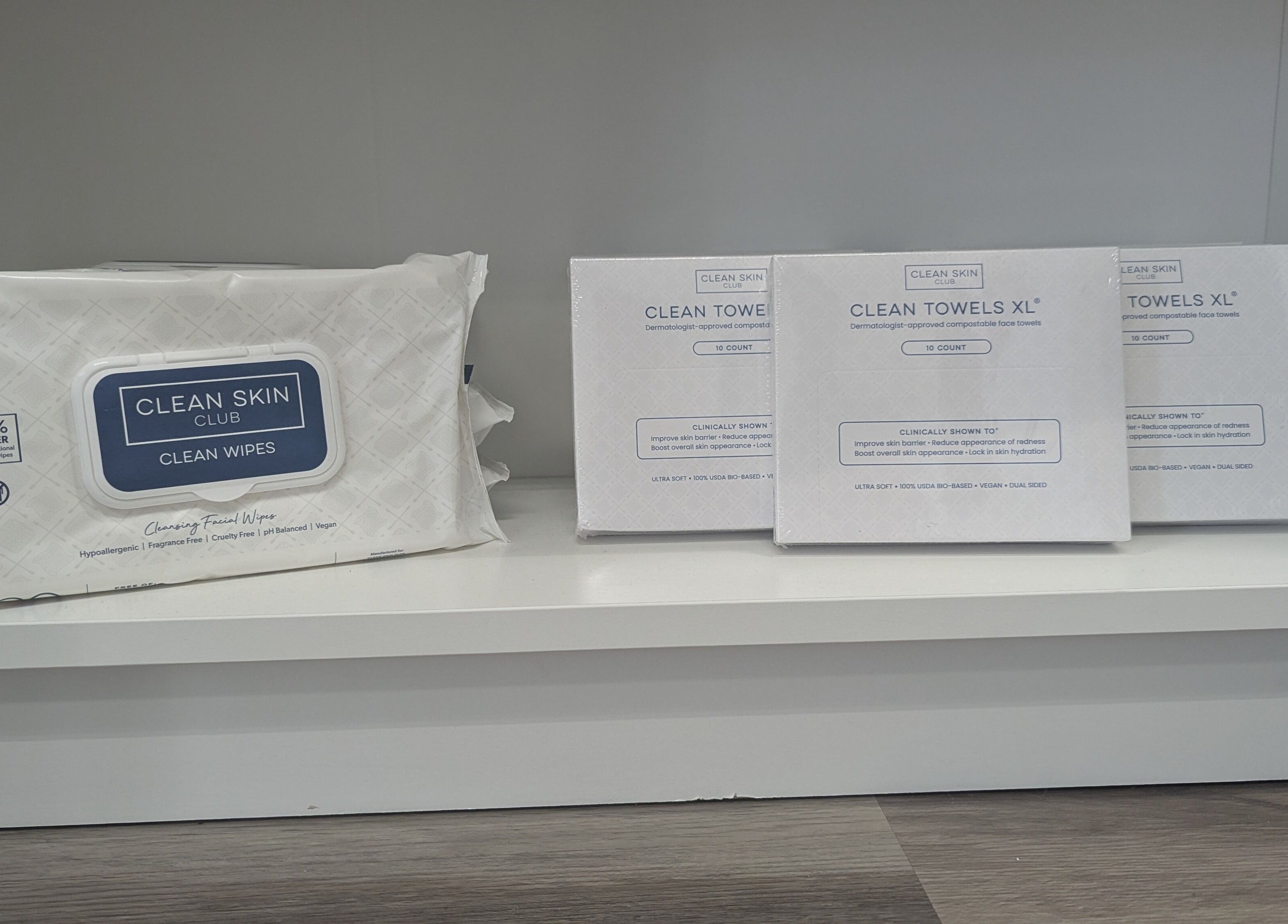 Clean towels and wipes on shelf at West Valley Aesthetics, Glendale, Arizona, US.