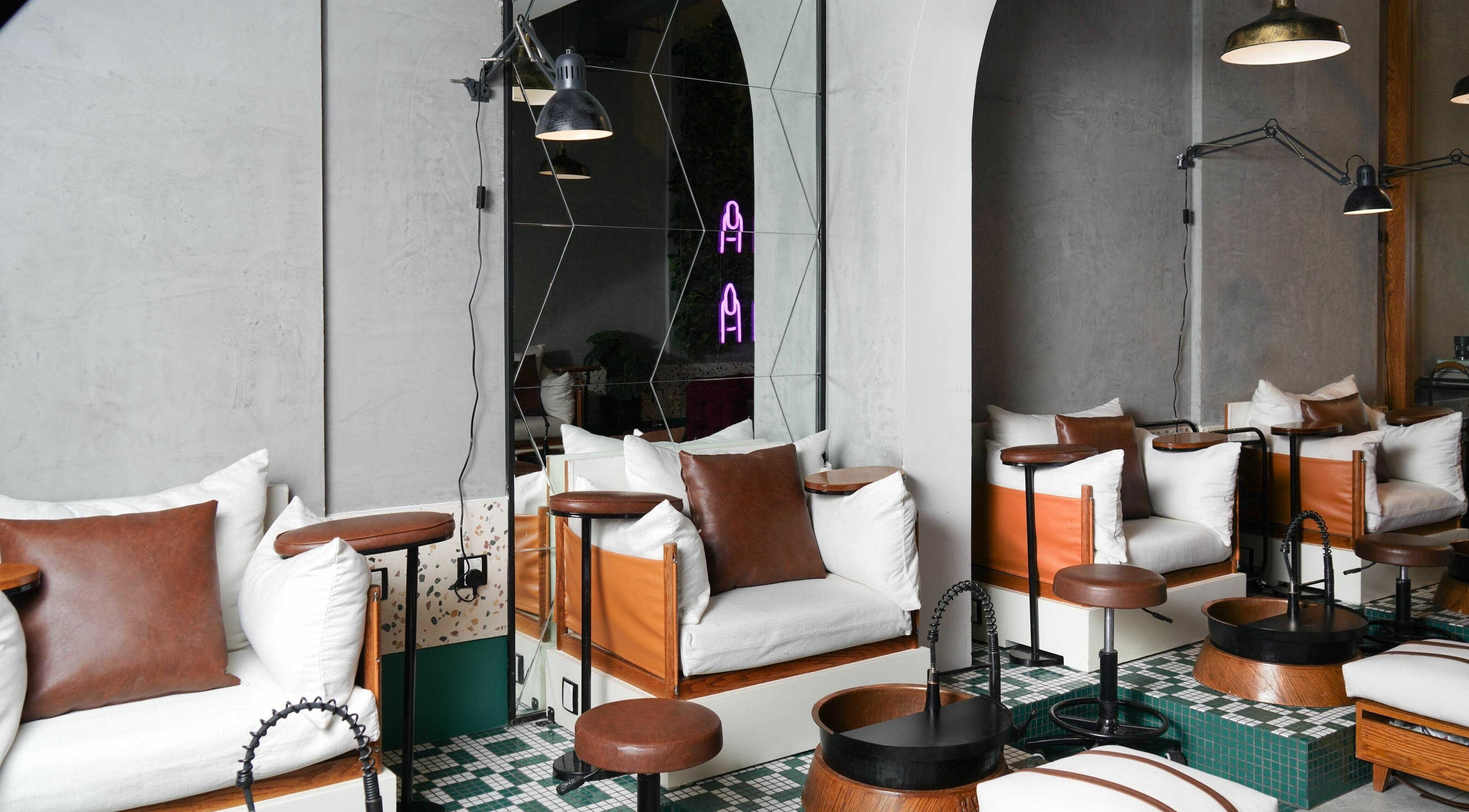 Elegant salon seating at Base and Boon - Al Aqiq, Riyadh, Riyadh Province, SA.