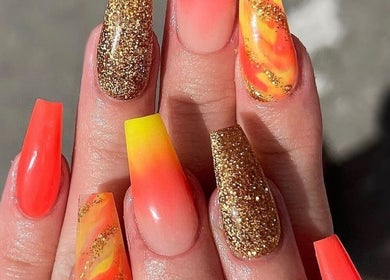 Bright, glittery nail art by Amylee Whitehouse - Nail Artist and Trainer, Chesterfield, England, GB.