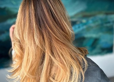 Beautiful golden blonde hair at Sodada Salon in Miami, Florida, US, showcasing expert hair styling.