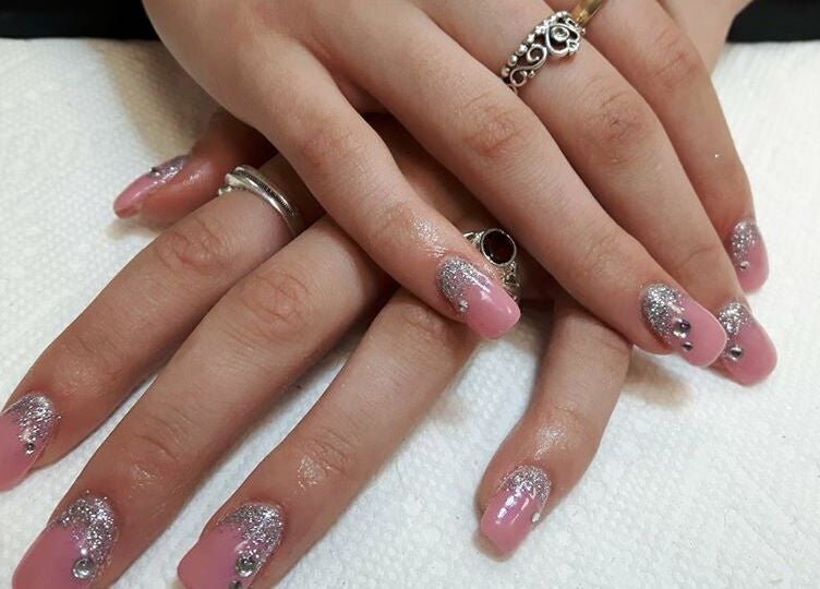 Glamorous pink and silver glitter nails at Dream Nails and Spa, St. John's, Newfoundland and Labrador, CA.