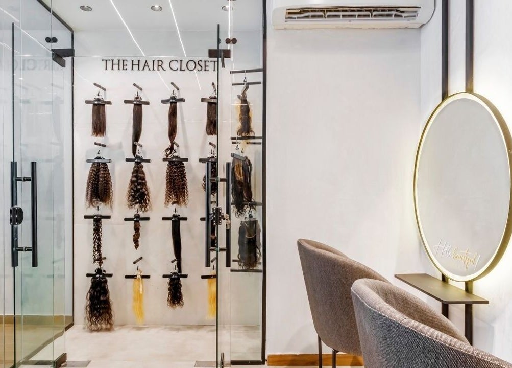 My Extensionz hair display and mirrors at Lagos, Lagos, NG, offering premium hair solutions.