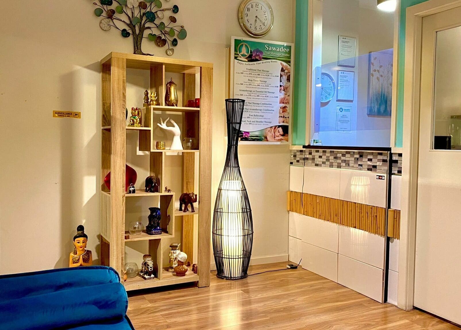 Welcoming, serene waiting area at Sawadee Hamilton, Hamilton, New South Wales, AU with elegant decor and soft lighting.