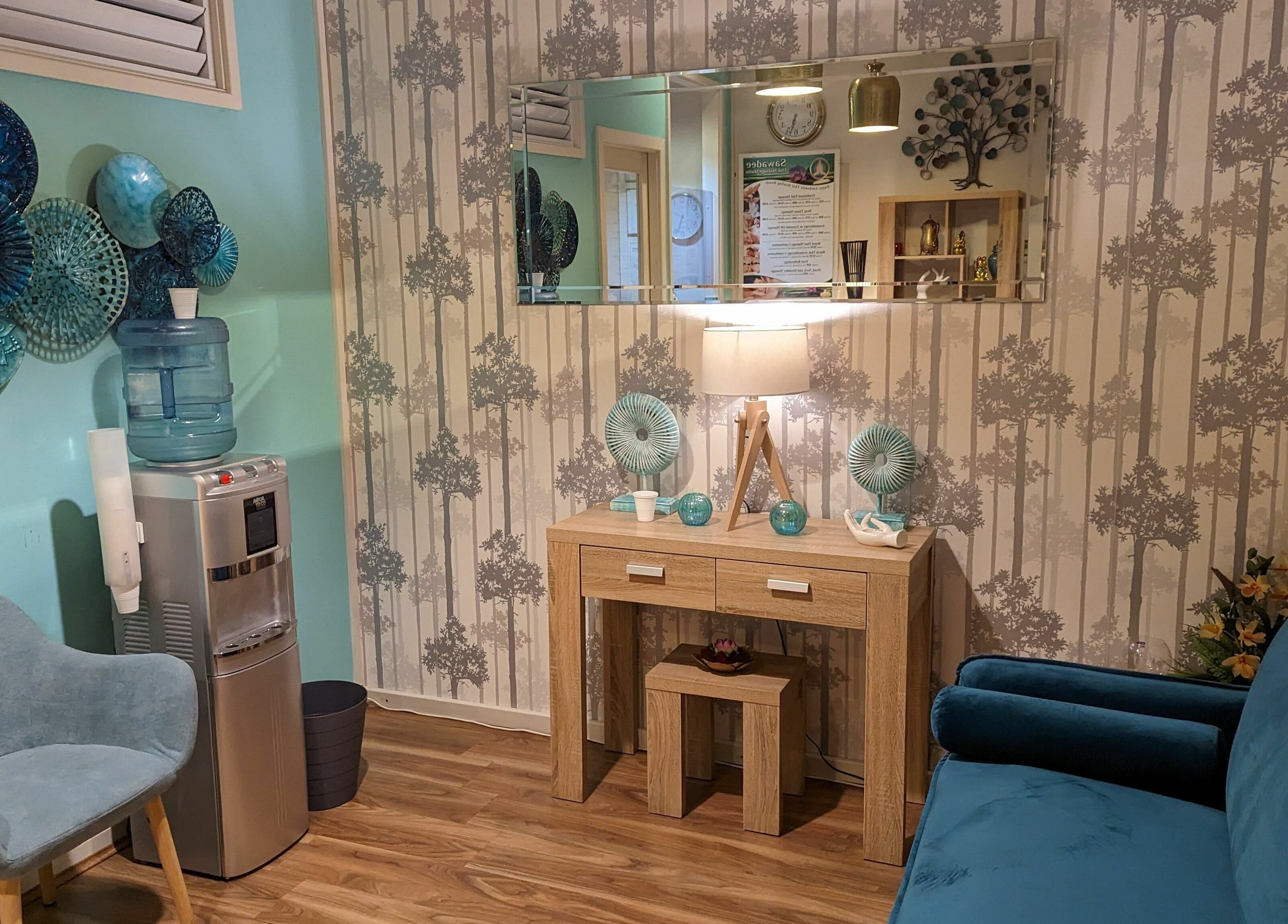 Relaxing room at Sawadee Hamilton featuring blue accents and calming decor in Hamilton, New South Wales, AU.