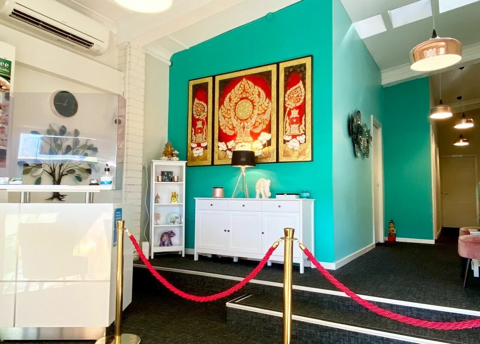 Bright interior of Sawadee Cardiff, featuring colorful decor and warm lighting in Cardiff, New South Wales, AU.