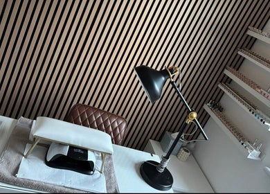 Chic nail station at The Beauty Box, North Sunderland, England, GB, showcasing stylish decor and tools.