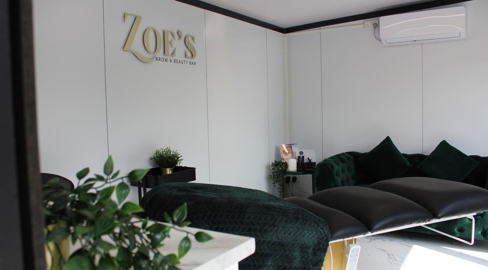 Modern interior at Zoe’s Brow and Beauty Bar in Colchester, England, GB, featuring sleek furnishings.