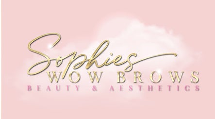 Sophies Wowbrows logo in gold on pink background, located in Selsey, England, GB.