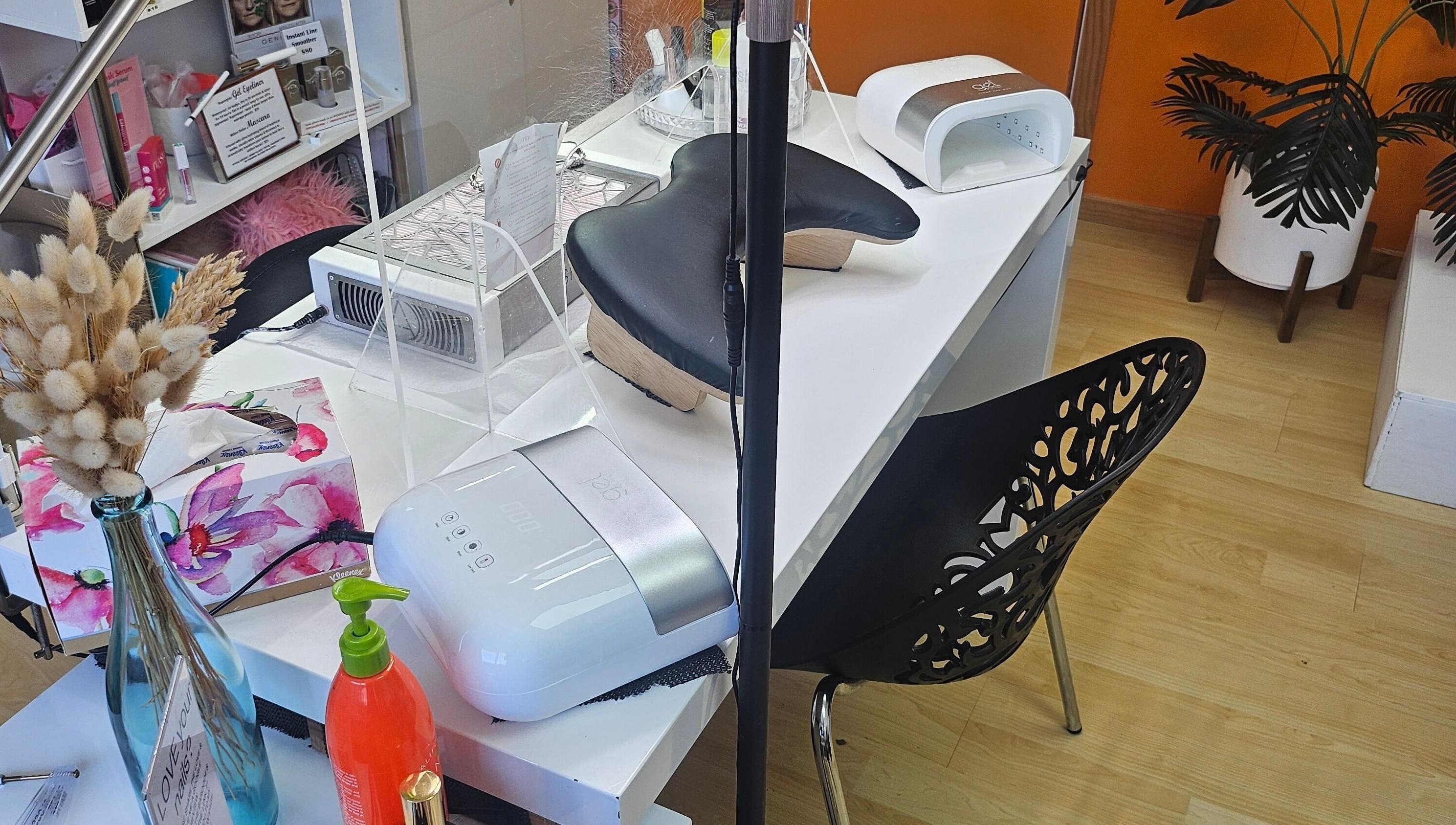 The Polish Room's chic nail station in Taupō, Waikato, NZ, features modern equipment and stylish decor.