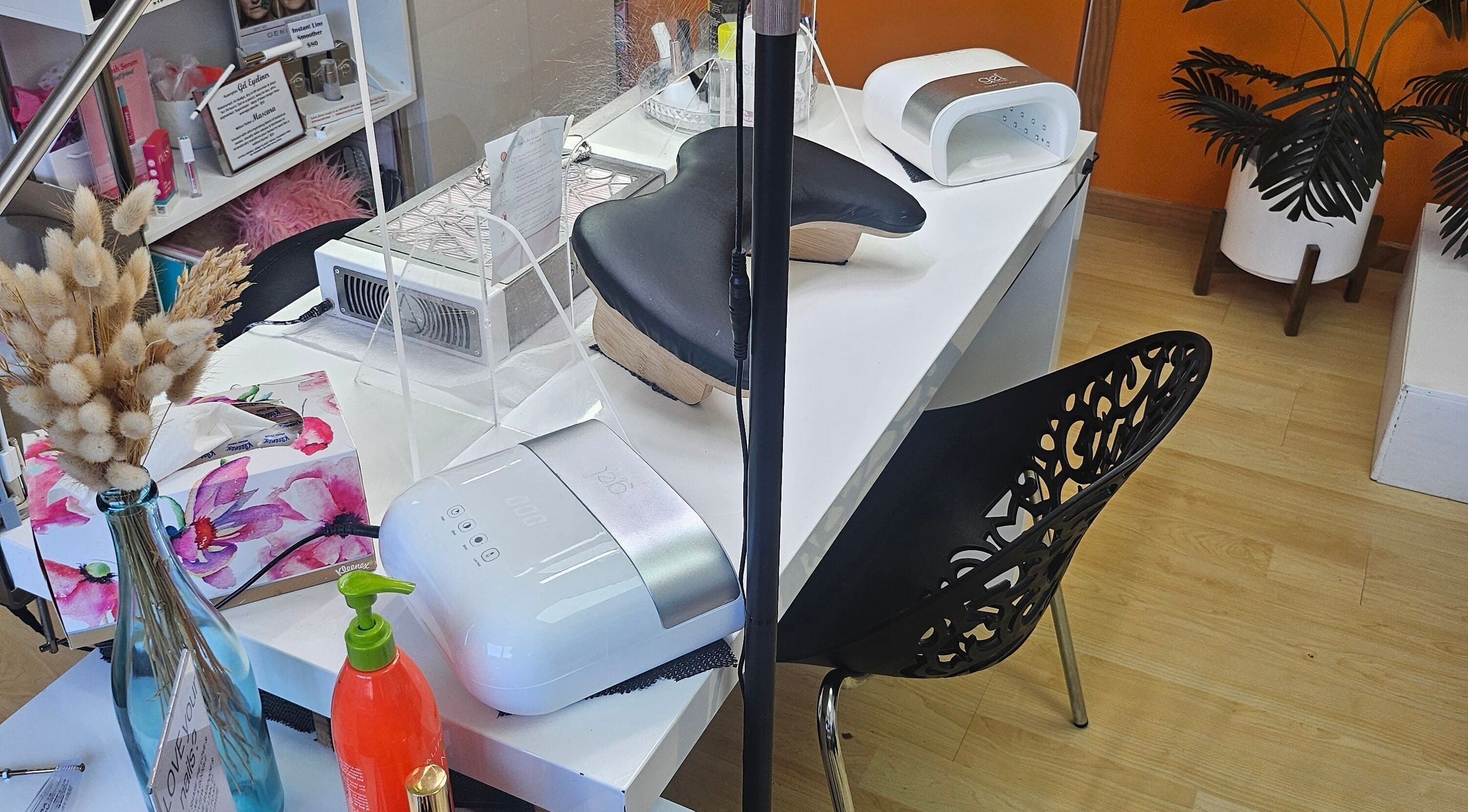 The Polish Room's chic nail station in Taupō, Waikato, NZ, features modern equipment and stylish decor.
