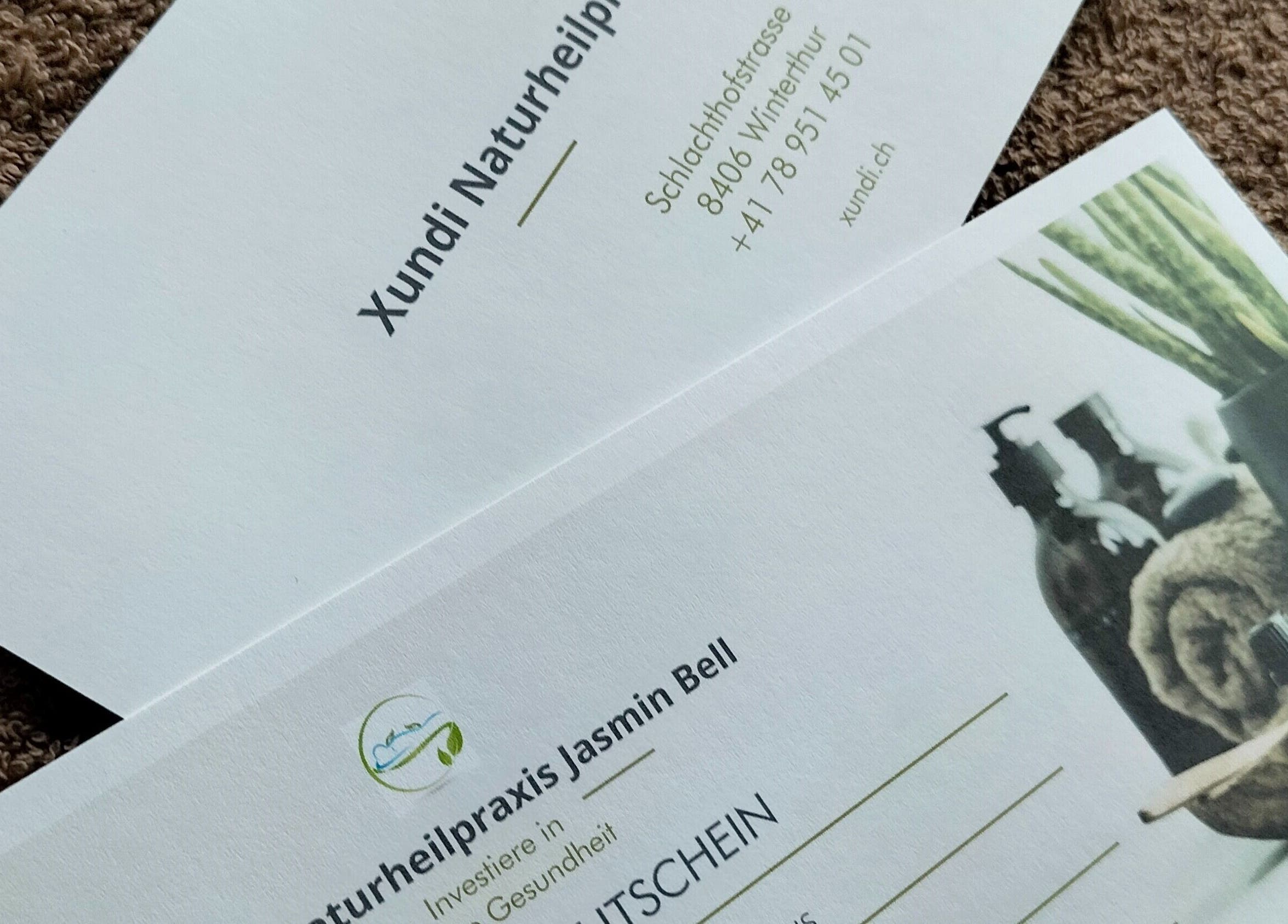 Gutscheine von Xundi Naturheilpraxis Jasmin Bell in Winterthur, Zürich, CH für ganzheitliche Gesundheitspflege.