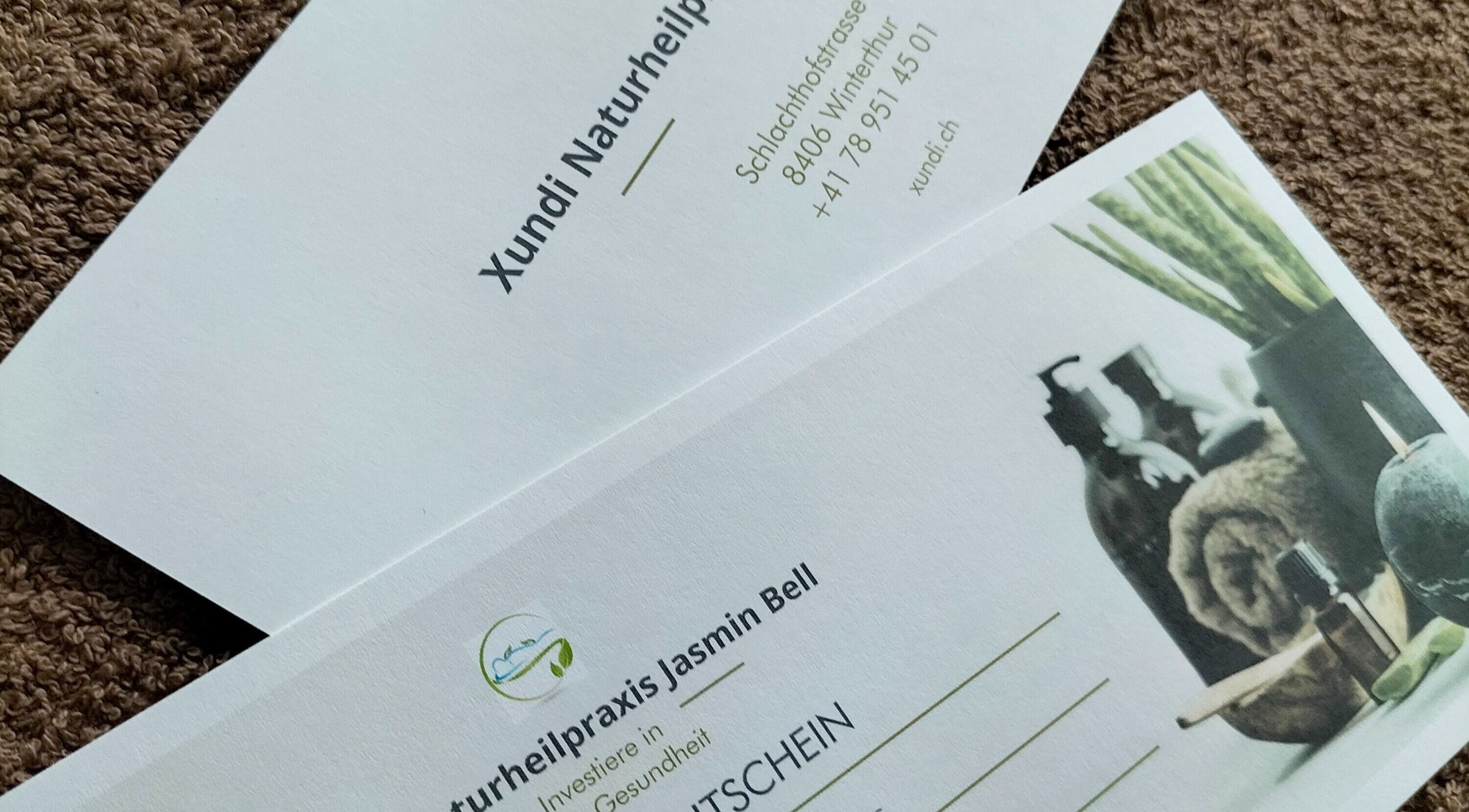 Gutscheine von Xundi Naturheilpraxis Jasmin Bell in Winterthur, Zürich, CH für ganzheitliche Gesundheitspflege.