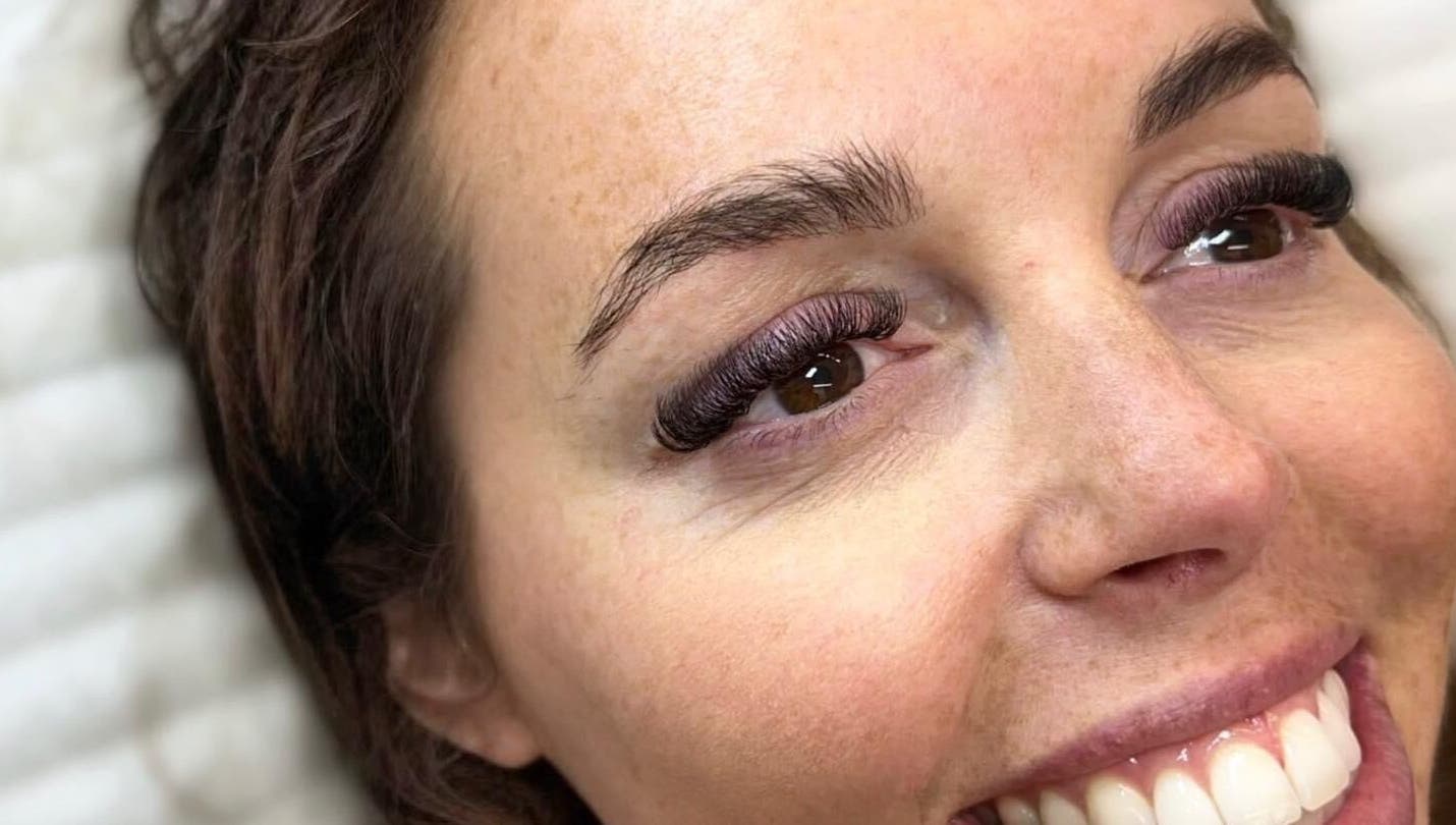 Eyelash extension close-up at Amy Eliza Lash & Brow Bar, Truro, England, GB showcasing beautiful lashes.