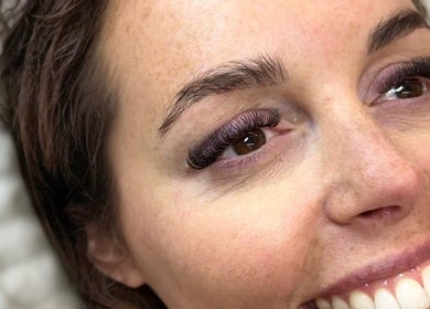 Eyelash extension close-up at Amy Eliza Lash & Brow Bar, Truro, England, GB showcasing beautiful lashes.