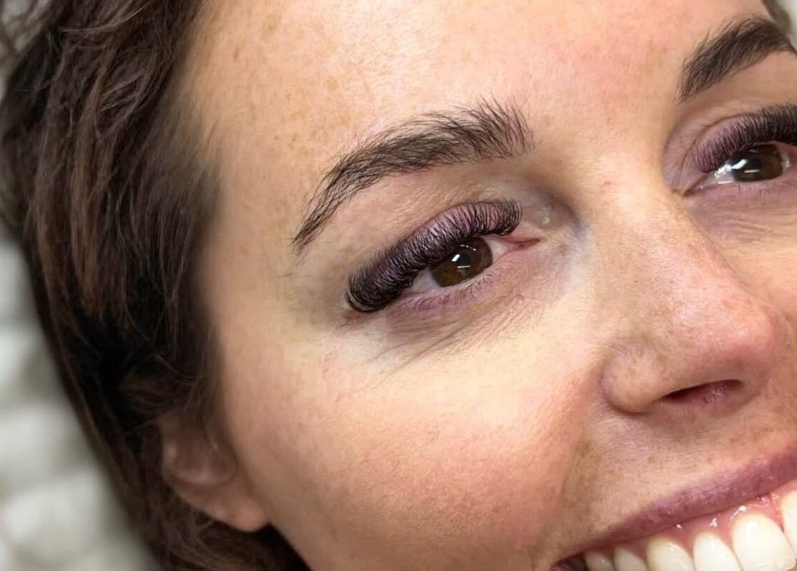 Eyelash extension close-up at Amy Eliza Lash & Brow Bar, Truro, England, GB showcasing beautiful lashes.