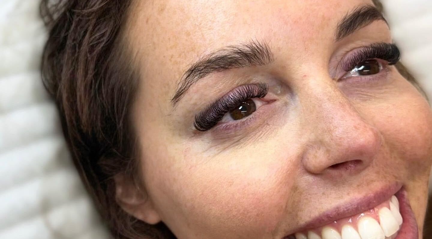 Eyelash extension close-up at Amy Eliza Lash & Brow Bar, Truro, England, GB showcasing beautiful lashes.