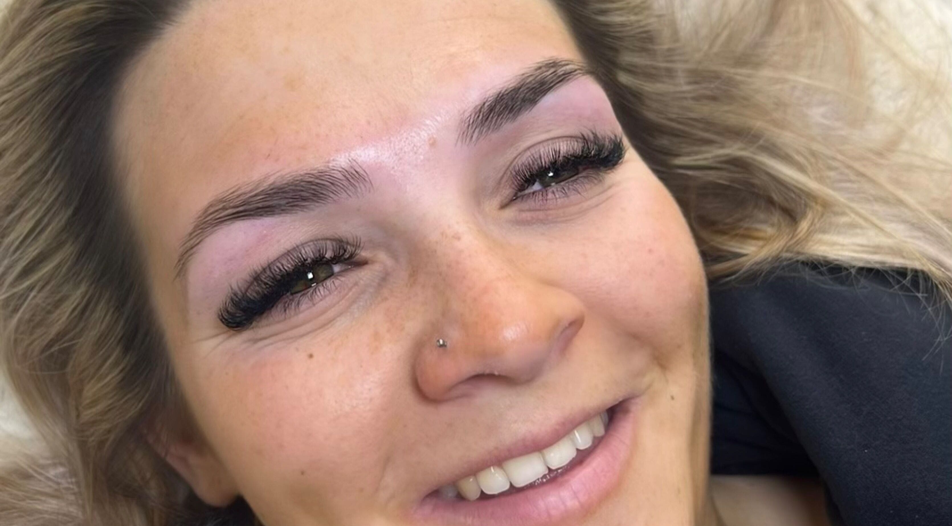 Close-up of lash extensions at Amy Eliza Lash & Brow Bar in Truro, England, GB.