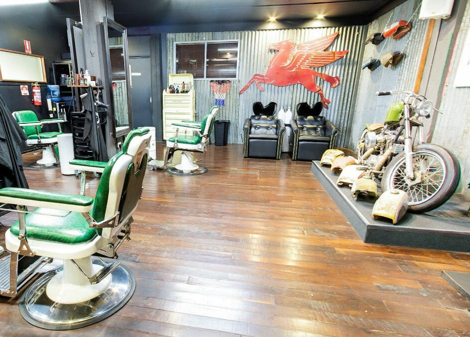 Vintage barber chairs in SHED Barbershop, Gladstone Central, Queensland, AU.