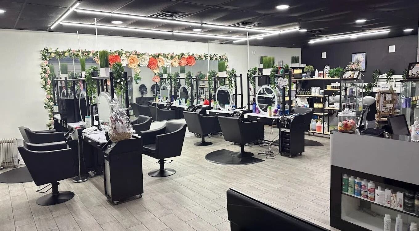 Interior of Alexa’s Dominican Salon in Woodbridge Township, New Jersey, US, featuring chic styling stations.