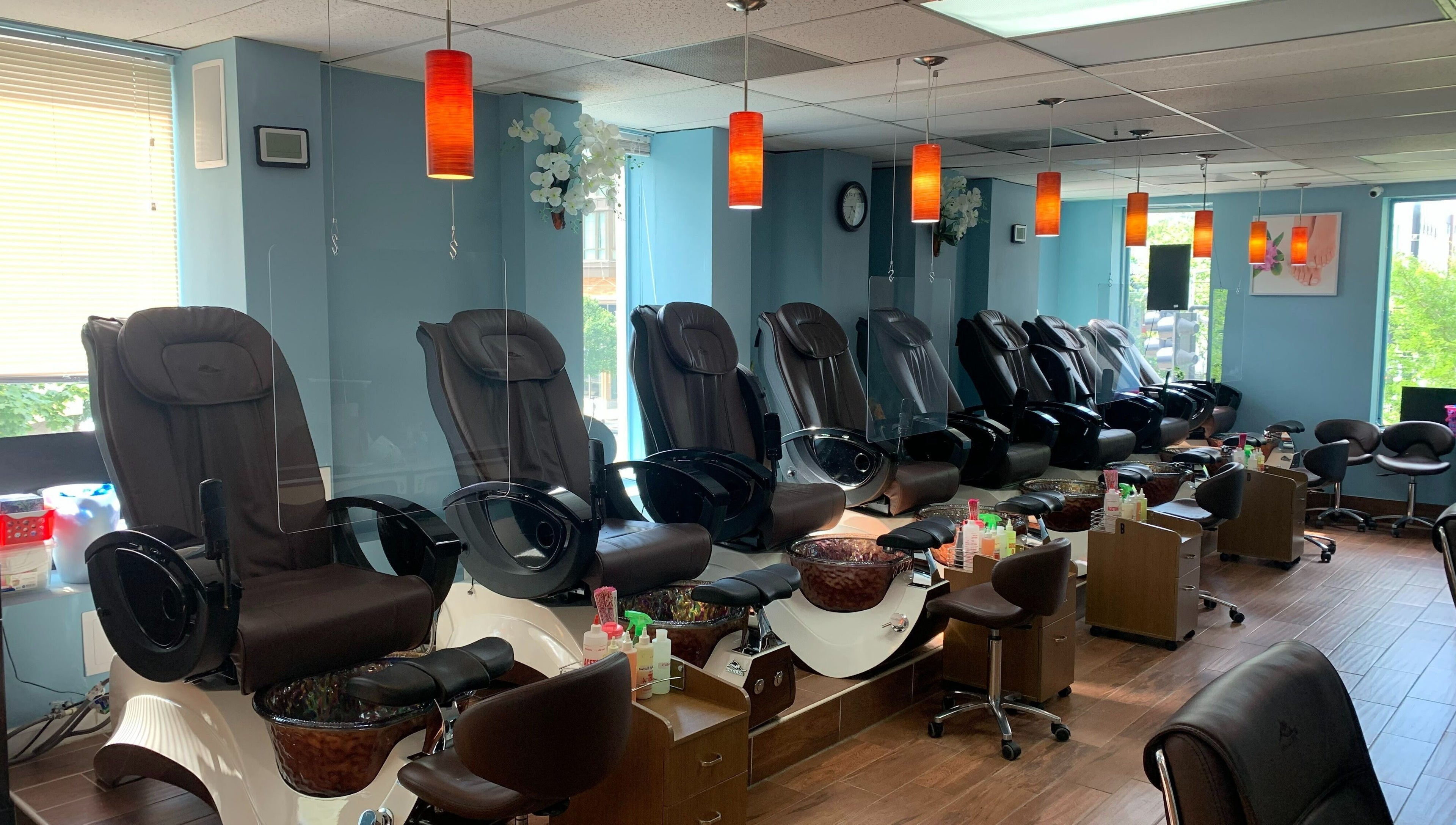 Elegant pedicure chairs at District Nails in Washington D.C, District of Columbia, US.