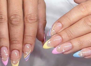 Chic pastel nail art at Davie Nails, Davie, Florida, US, showcasing intricate designs and vibrant colors.