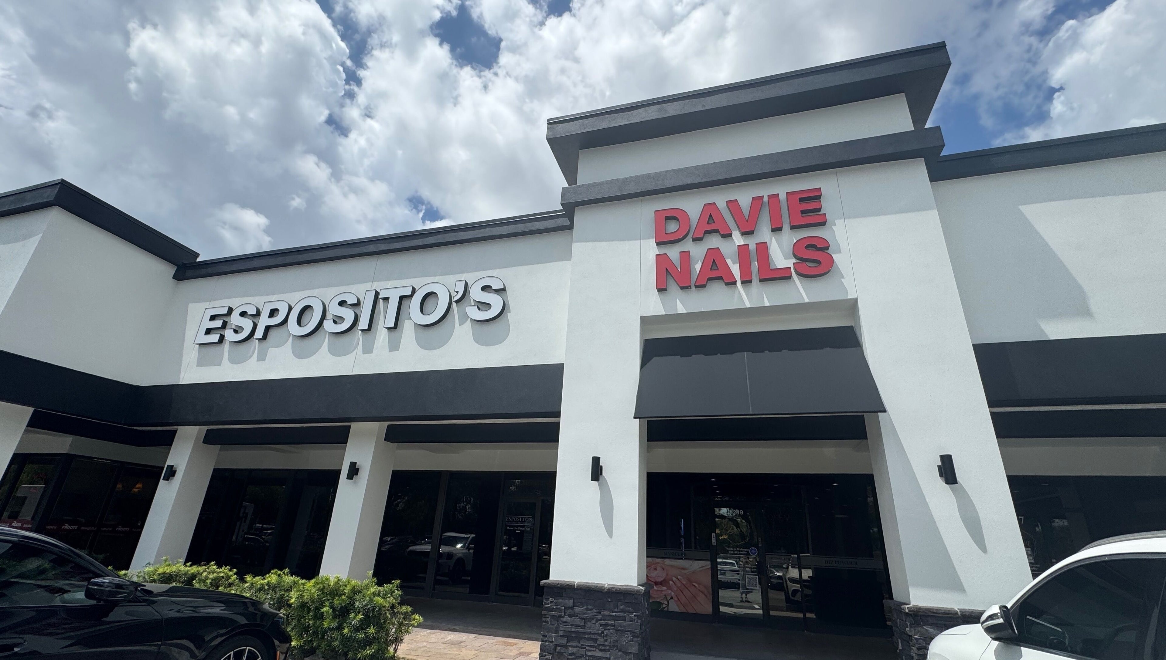 Exterior view of Davie Nails, Davie, Florida, US, showcasing its stylish facade.