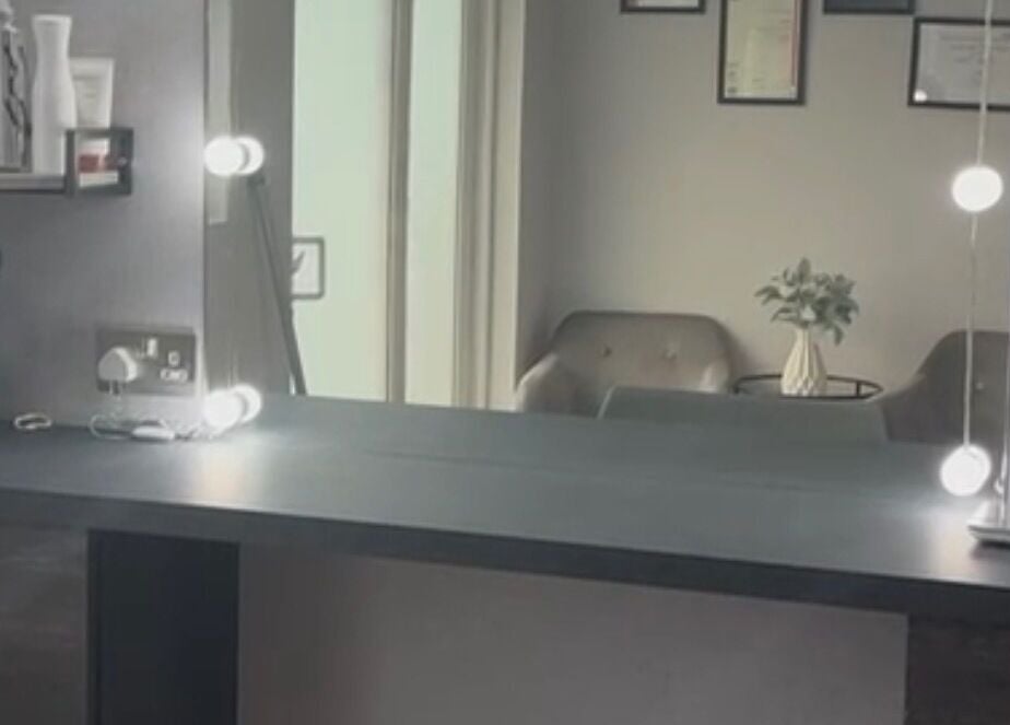 Modern and stylish beauty station at KcHair, Borehamwood, England, GB, highlighting a sleek salon ambiance.