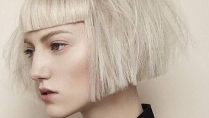 Woman with chic platinum bob hairstyle at Dom Republic in Johannesburg, Gauteng, ZA.