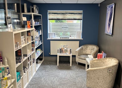 Pearce and Chapman Hair and Beauty offers a cozy product display area in Beddau, Wales, GB.