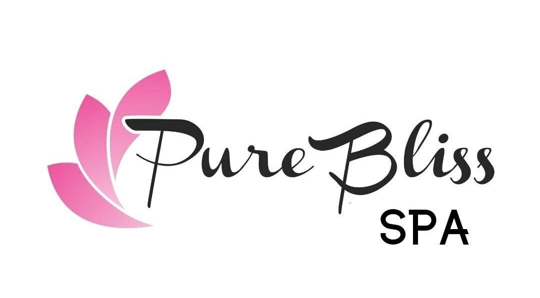 Pure Bliss Spa logo in pink and black, highlighting serenity in Brantford, Canada, CA.