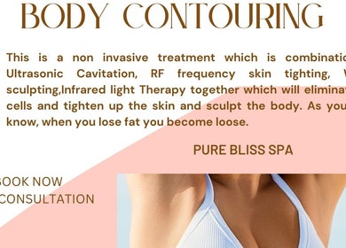 Body contouring treatment at Pure Bliss Spa in Brantford, Canada, CA with consultation details.