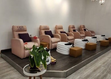 Relaxing pedicure chairs at Companion Beauty Salon Badia Branch in Dubai, AE, inviting comfort and style.