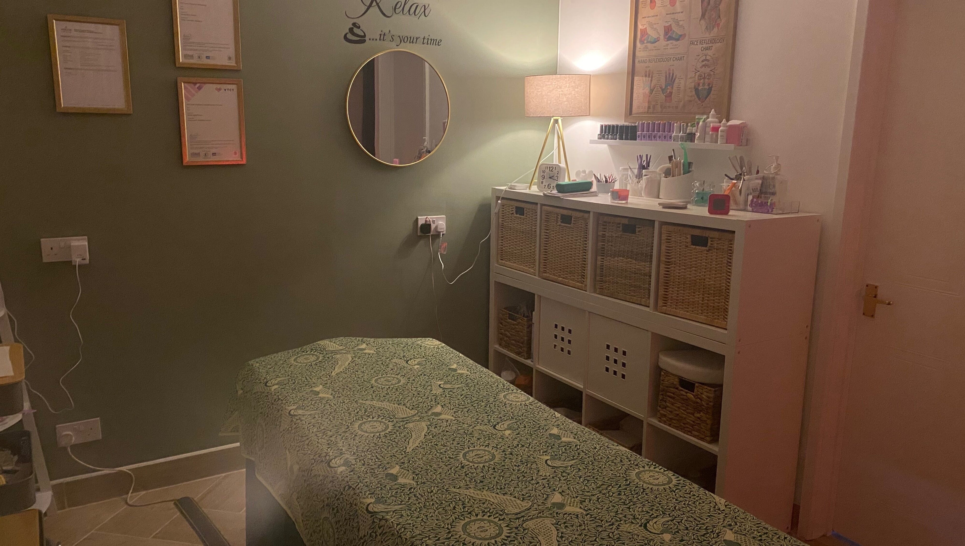 Therapy room at Balancing Touch Complementary Therapies, Risca, Wales, GB, featuring a massage table and calming decor.
