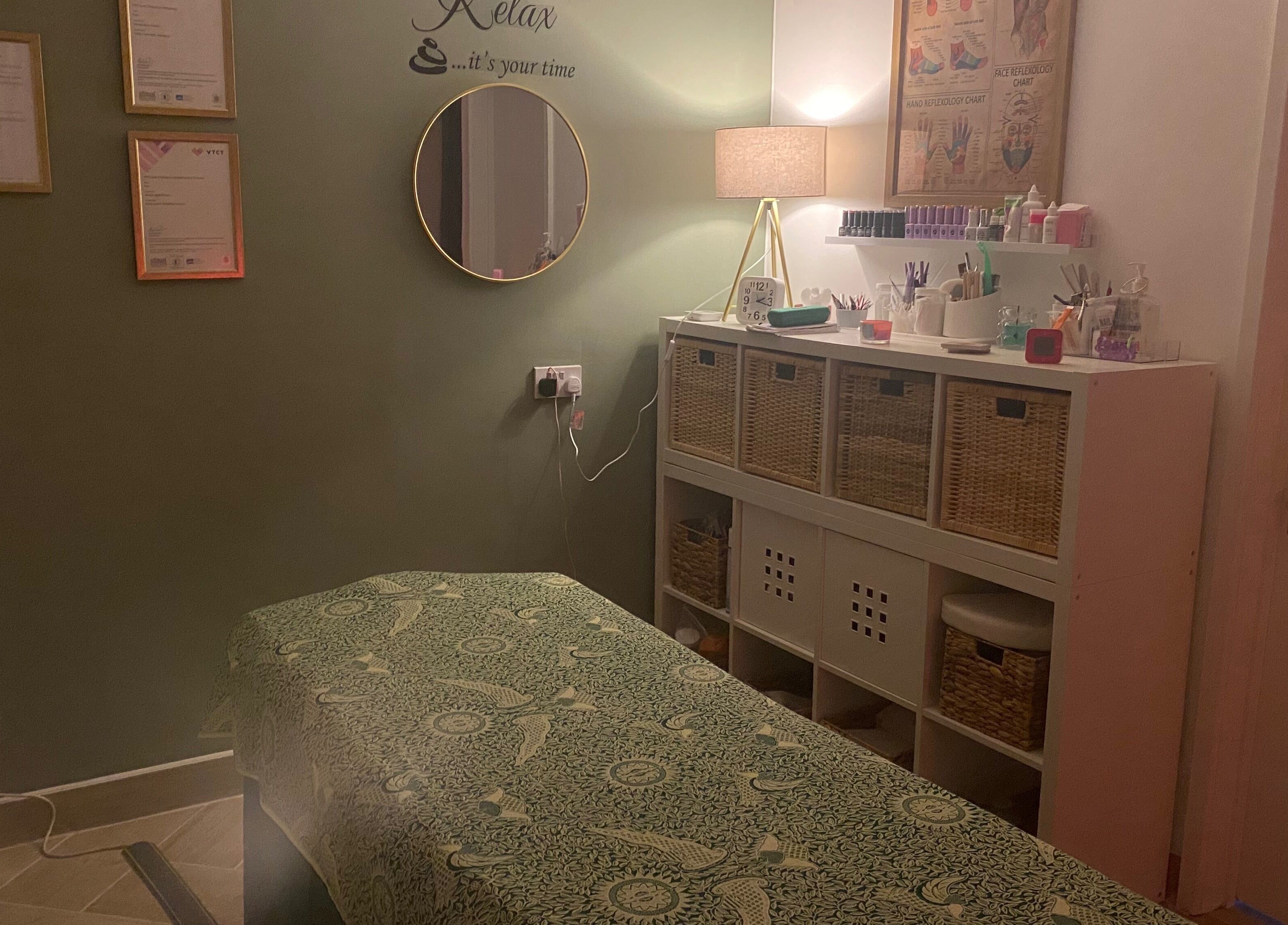 Therapy room at Balancing Touch Complementary Therapies, Risca, Wales, GB, featuring a massage table and calming decor.
