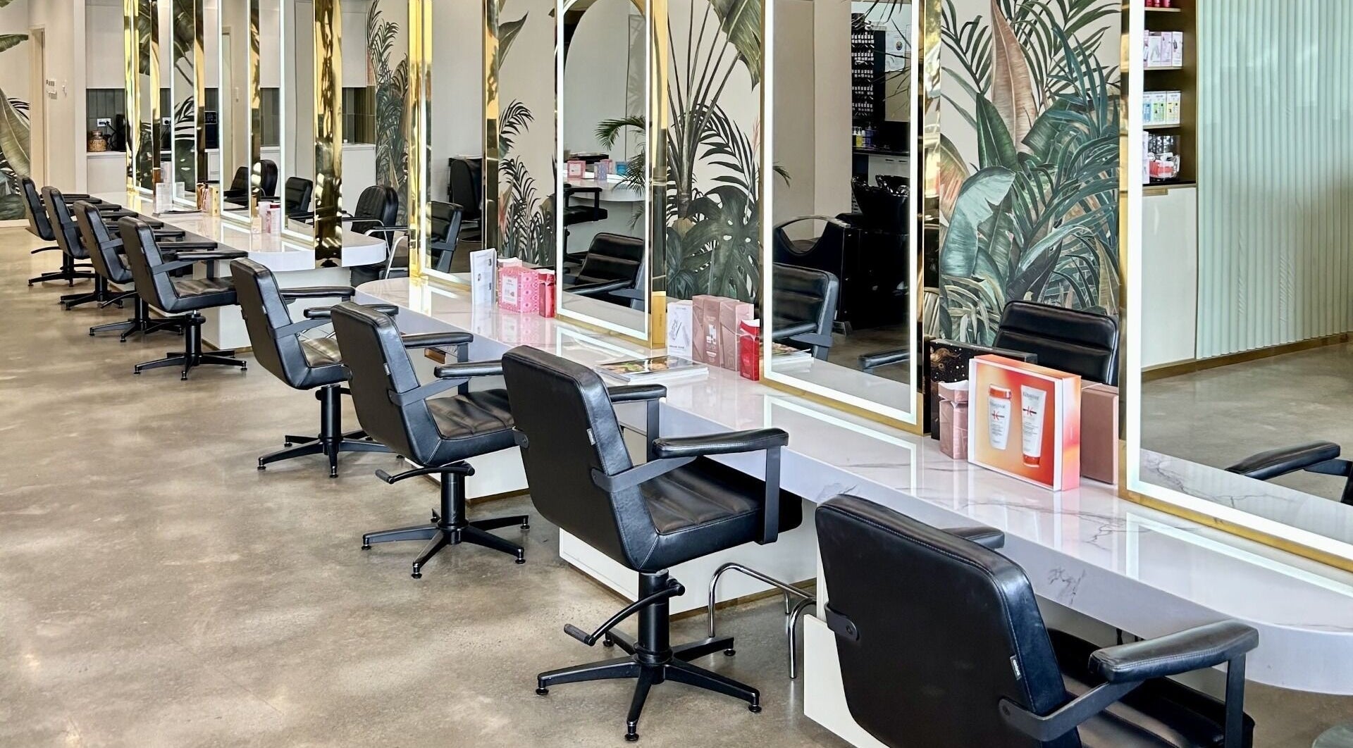 Elegant styling chairs and mirrors at Rebecca Oates, East Fremantle, Western Australia, AU beauty salon.