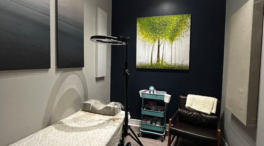 Calming therapy room at Soft Heart Studios, Ottawa, Ontario, CA, with serene artwork and cozy furniture.