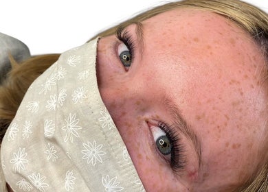 Close-up of a woman's eyes showcasing eyelash extensions at Soft Heart Studios, Ottawa, Ontario, CA.